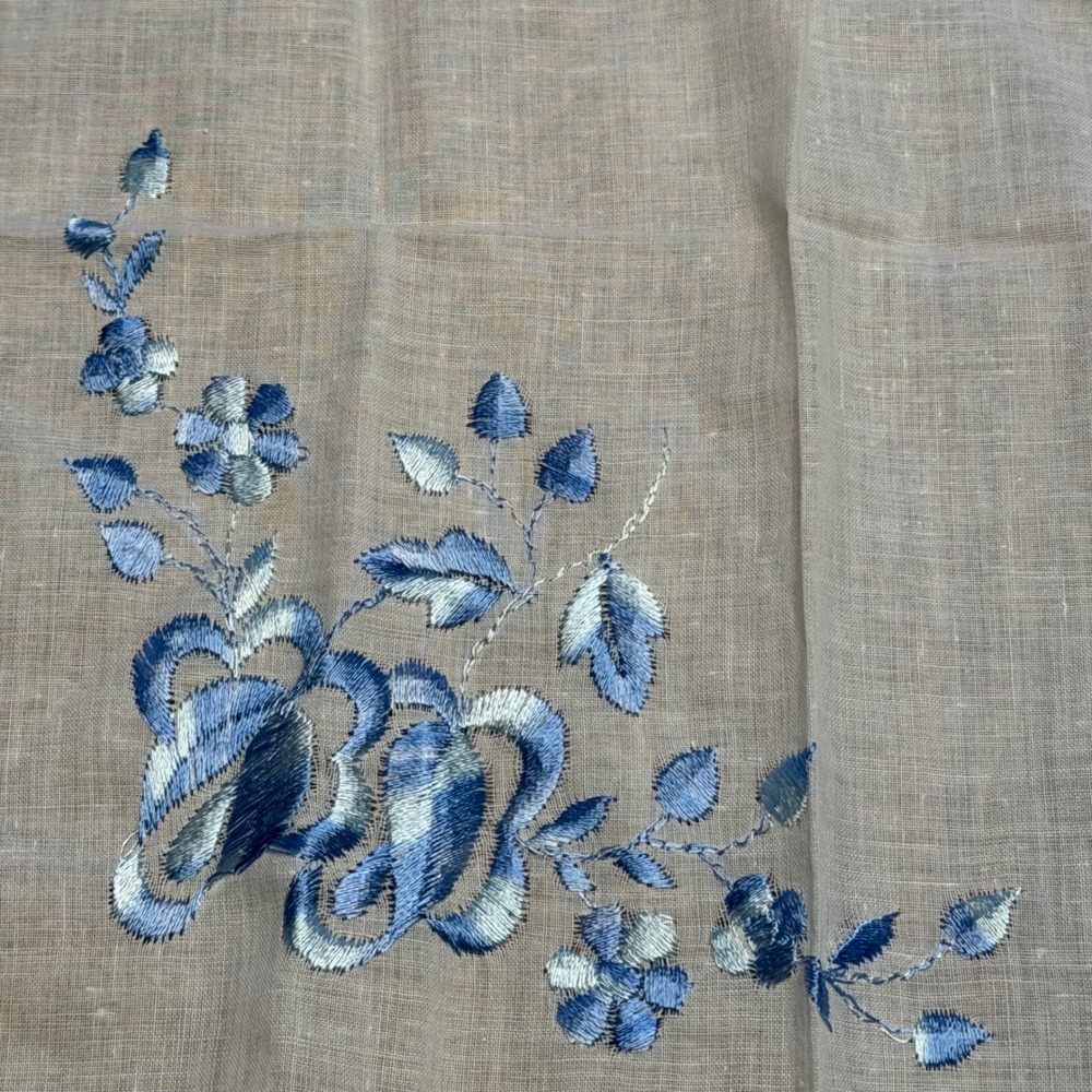 Vintage Blue Floral Embroidered Linen Handkerchief Something Blue Wedding Pocket